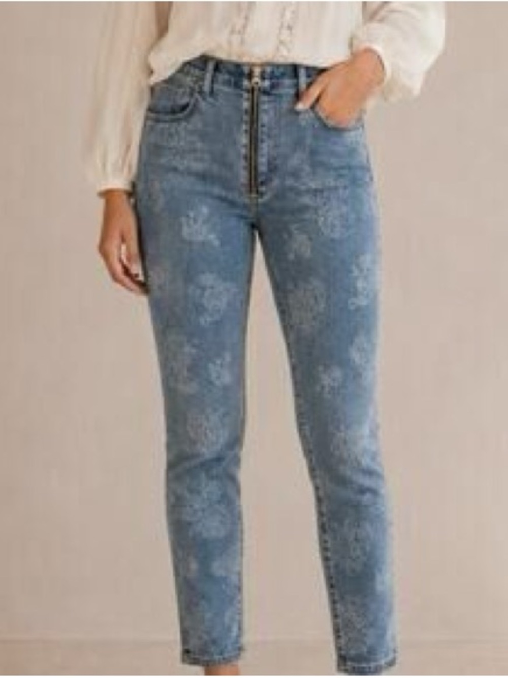 High-Rise Floral Print Blue Women's Jeans